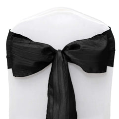 5 Pack Taffeta 6"x106" Chair Sashes Black Accordion Crinkle Texture - Stylish Decor for Weddings & Gatherings