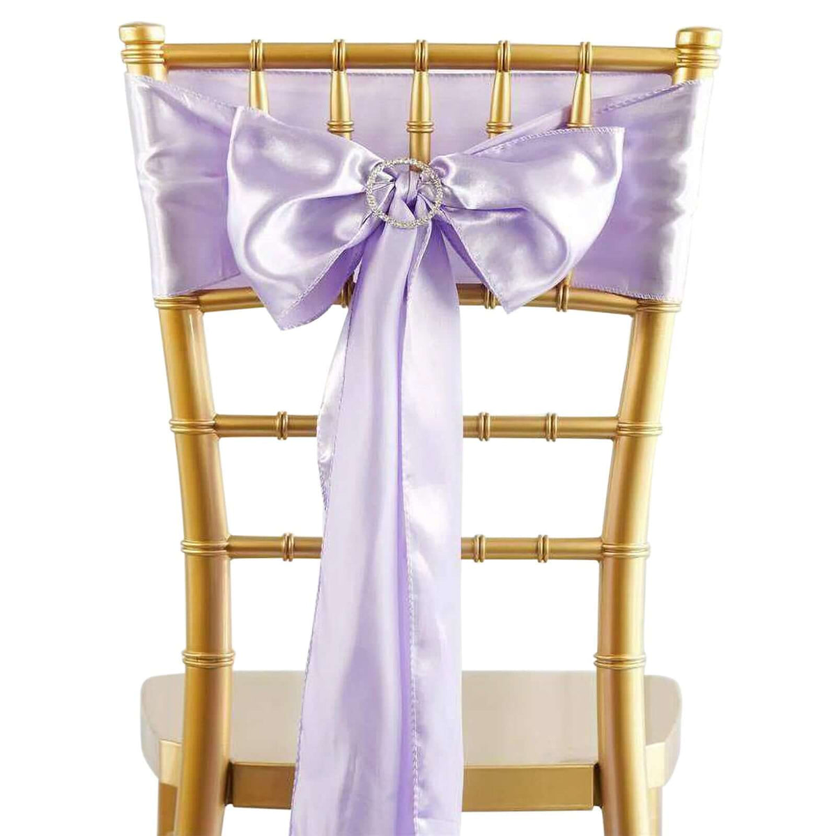 5 Pack Satin Chair Sashes Lavender Lilac - Durable Chair Bows with Shiny Finish 6"x106"