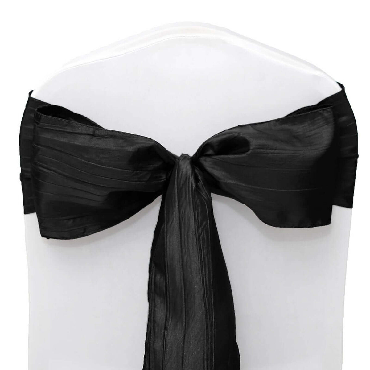 5 Pack Taffeta 6"x106" Chair Sashes Black Accordion Crinkle Texture - Stylish Decor for Weddings & Gatherings