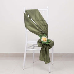 5 Pack Taffeta 6"x106" Chair Sashes Dusty Sage Green Accordion Crinkle Texture - Stylish Decor for Weddings & Gatherings