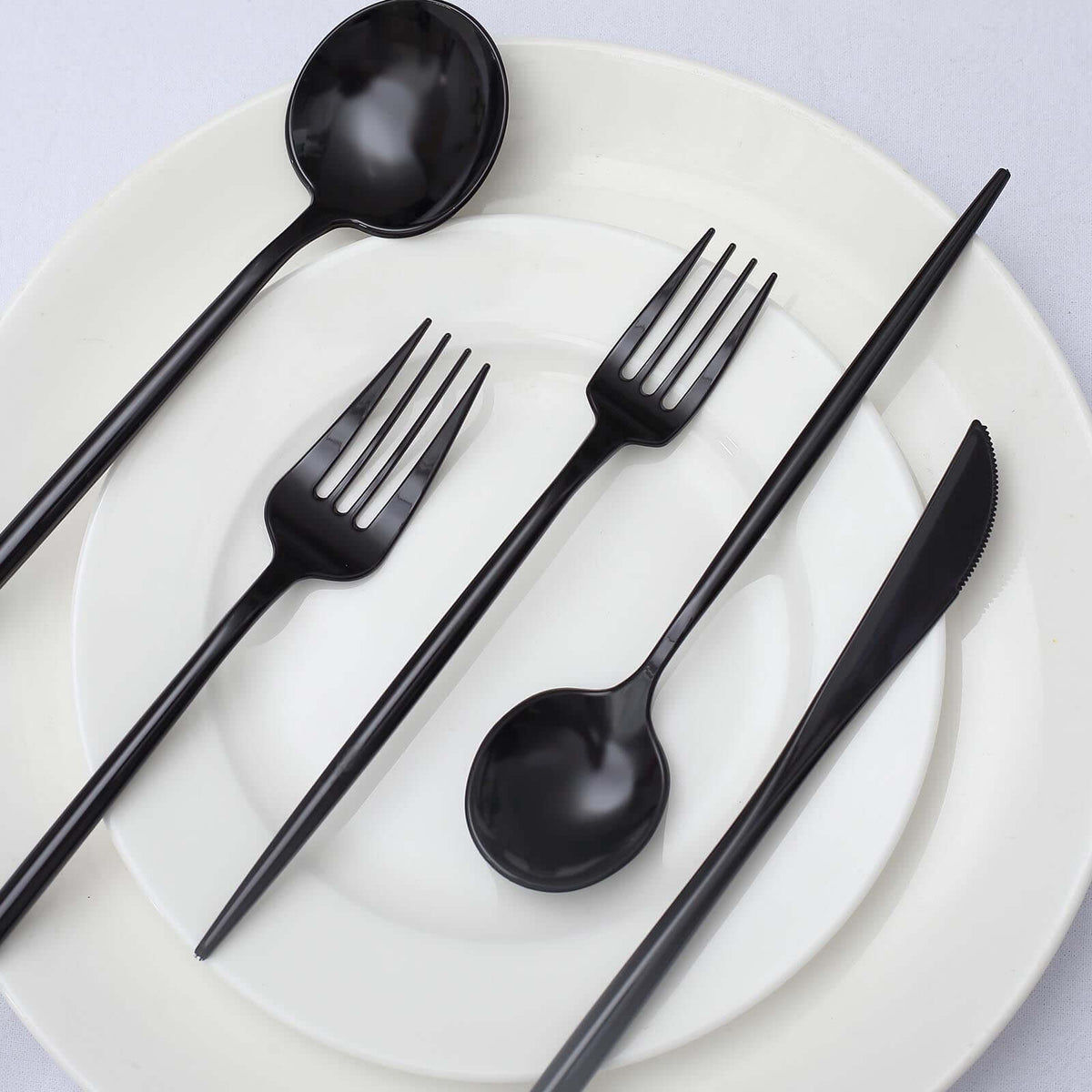 50-Pack Plastic Utensil Set Black - Premium Disposable Heavy Duty Sleek Flatware for Events